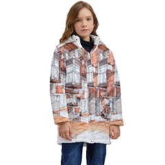 Rag-flats-onion-flats-llc-architecture-drawing Graffiti-architecture Kid s Hooded Longline Puffer Jacket