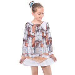 Rag-flats-onion-flats-llc-architecture-drawing Graffiti-architecture Kids  Long Sleeve Dress