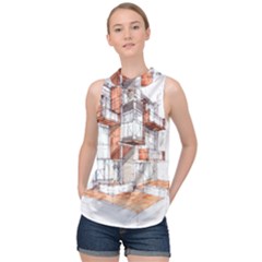 Rag-flats-onion-flats-llc-architecture-drawing Graffiti-architecture High Neck Satin Top