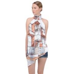 Rag-flats-onion-flats-llc-architecture-drawing Graffiti-architecture Halter Asymmetric Satin Top