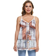 Rag-flats-onion-flats-llc-architecture-drawing Graffiti-architecture Casual Spaghetti Strap Chiffon Top