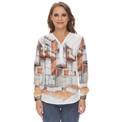 Rag-flats-onion-flats-llc-architecture-drawing Graffiti-architecture Zip Up Long Sleeve Blouse