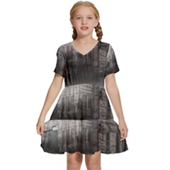 Haunted-night Building Kids  Short Sleeve Tiered Mini Dress by Jancukart