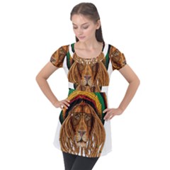 Lion Rastafari Puff Sleeve Tunic Top by Jancukart