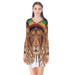 Lion Rastafari Long Sleeve V-neck Flare Dress by Jancukart