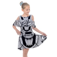 Balinese-art Barong-drawing-bali Kids  Shoulder Cutout Chiffon Dress