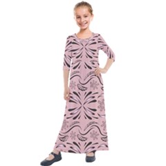 Folk Flowers Print Floral Pattern Ethnic Art Kids  Quarter Sleeve Maxi Dress by Eskimos