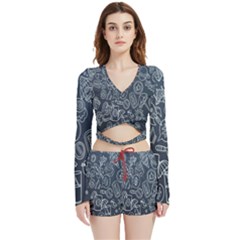 Internet Planet Drinks Velvet Wrap Crop Top And Shorts Set