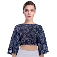 Internet Planet Drinks Tie Back Butterfly Sleeve Chiffon Top by artworkshop