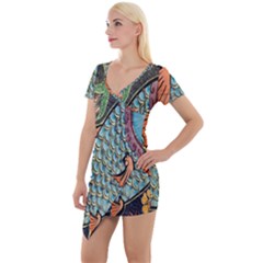 Mosaic Short Sleeve Asymmetric Mini Dress by artworkshop