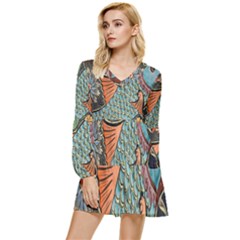 Mosaic Tiered Long Sleeve Mini Dress by artworkshop