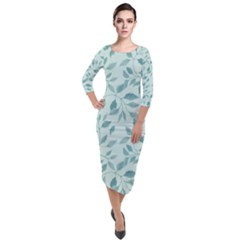 Seamless Foliage Quarter Sleeve Midi Velour Bodycon Dress by artworkshop