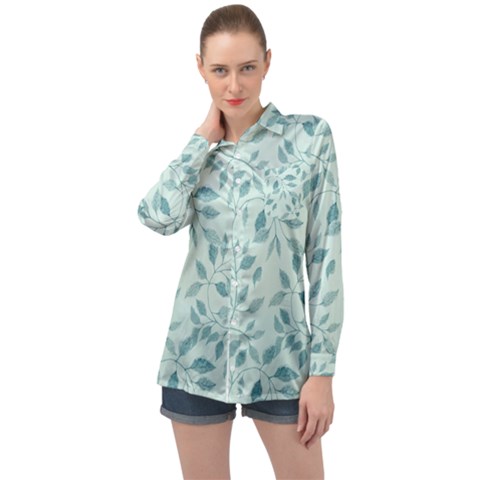 Seamless Foliage Long Sleeve Satin Shirt by artworkshop