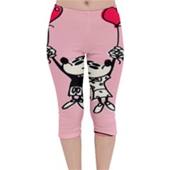 Baloon Love Mickey & Minnie Mouse Velvet Capri Leggings 