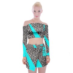 Just Do It Leopard Silver Off Shoulder Top With Mini Skirt Set by nate14shop