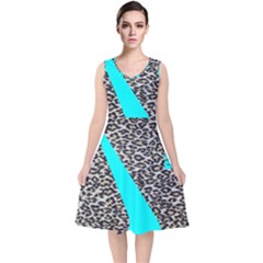 Just Do It Leopard Silver V-neck Midi Sleeveless Dress  by nate14shop