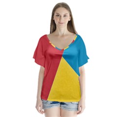 Tri Calor Background-color V-neck Flutter Sleeve Top by nate14shop