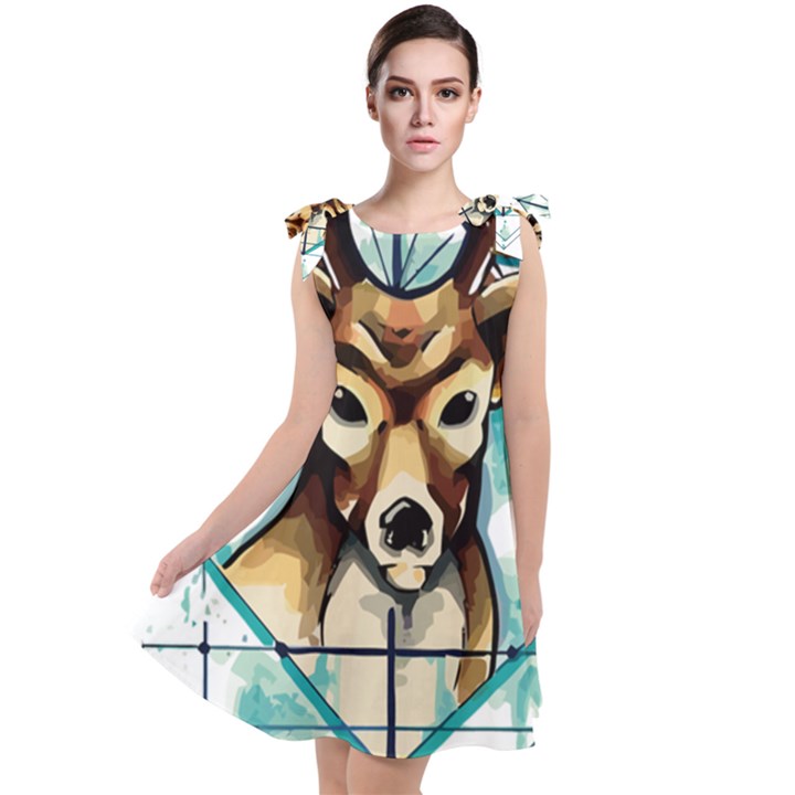 Deer-unicorn-tattoo-drawing-vector-watercolor Tie Up Tunic Dress