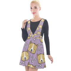 Corgi Pattern Plunge Pinafore Velour Dress