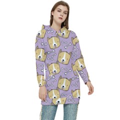 Corgi Pattern Women s Long Oversized Pullover Hoodie by Sudhe