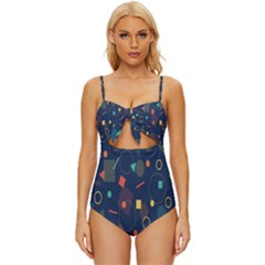 Background-a 012 Knot Front One-piece Swimsuit by nate14shop