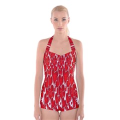 Banner Love Red Boyleg Halter Swimsuit  by nate14shop