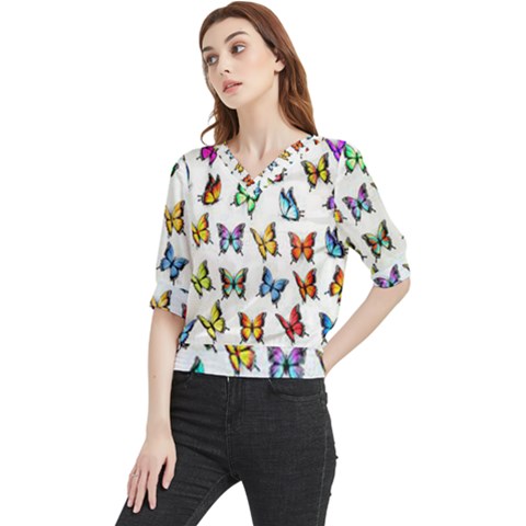 Big Collection Off Colorful Butterfiles Quarter Sleeve Blouse by nate14shop