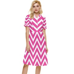 Chevrons - Pink Button Top Knee Length Dress by nate14shop