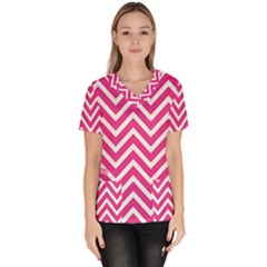 Chevrons - Pink Women s V-neck Scrub Top by nate14shop