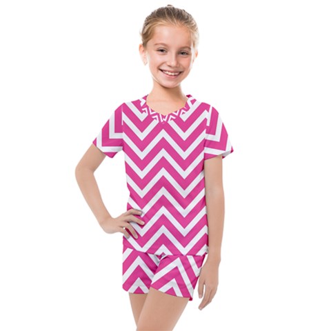 Chevrons - Pink Kids  Mesh Tee And Shorts Set by nate14shop