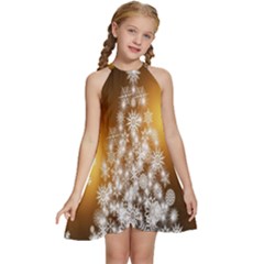 Christmas-tree-a 001 Kids  Halter Collar Waist Tie Chiffon Dress