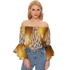 Christmas-tree-a 001 Off Shoulder Flutter Bell Sleeve Top by nate14shop