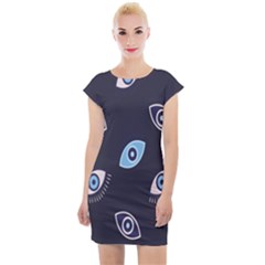 Eyes Cap Sleeve Bodycon Dress