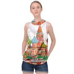 Moscow-kremlin-saint-basils-cathedral-red-square-l-vector-illustration-moscow-building High Neck Satin Top by Jancukart