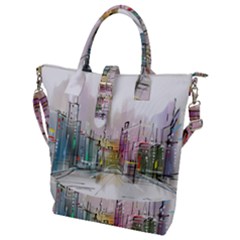 Drawing-watercolor-painting-city Buckle Top Tote Bag