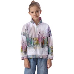 Drawing-watercolor-painting-city Kids  Half Zip Hoodie