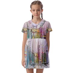 Drawing-watercolor-painting-city Kids  Asymmetric Collar Dress