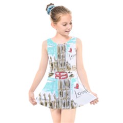 Big-ben-paris-clock-tower-vector-painted-london Kids  Skater Dress Swimsuit