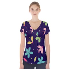 Colorful Floral Short Sleeve Front Detail Top by hanggaravicky2