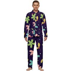 Colorful Floral Men s Long Sleeve Velvet Pocket Pajamas Set by hanggaravicky2