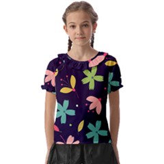 Colorful Floral Kids  Frill Chiffon Blouse