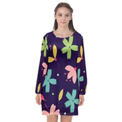 Colorful Floral Long Sleeve Chiffon Shift Dress  by hanggaravicky2