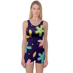 Colorful Floral One Piece Boyleg Swimsuit by hanggaravicky2