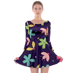 Colorful Floral Long Sleeve Skater Dress