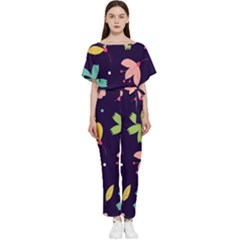 Colorful Floral Batwing Lightweight Chiffon Jumpsuit