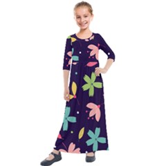 Colorful Floral Kids  Quarter Sleeve Maxi Dress by hanggaravicky2