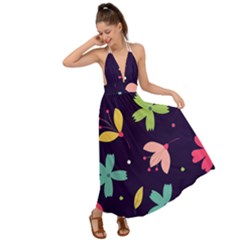 Colorful Floral Backless Maxi Beach Dress