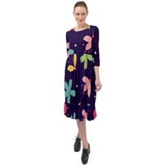 Colorful Floral Ruffle End Midi Chiffon Dress by hanggaravicky2