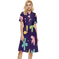 Colorful Floral Button Top Knee Length Dress