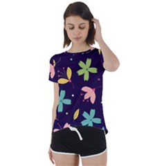 Colorful Floral Short Sleeve Foldover Tee by hanggaravicky2